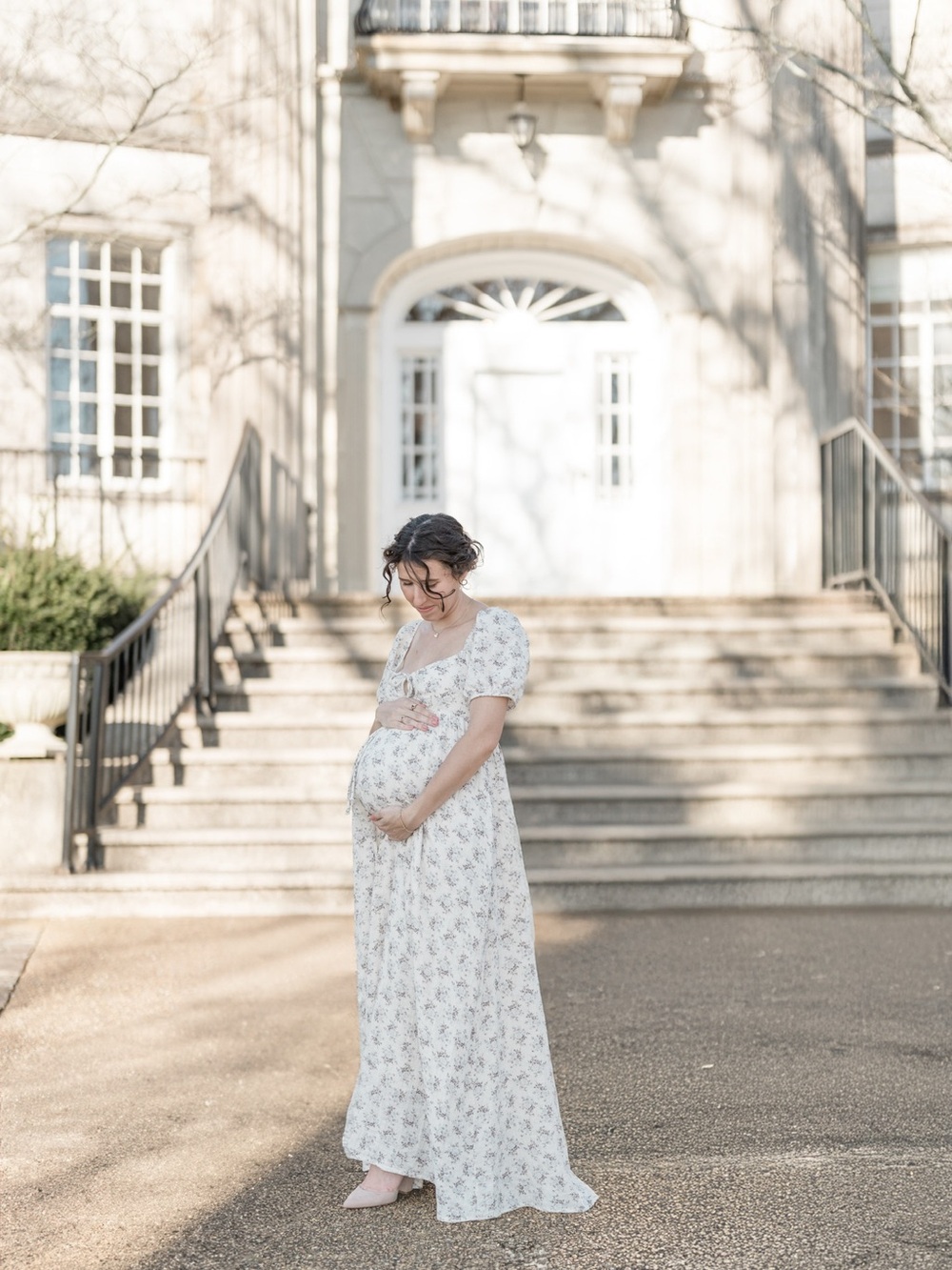 Floral Puff-Sleeve Maxi Dress in Cream